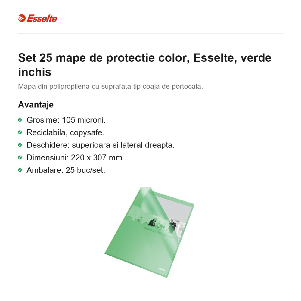 Set 25 mape de protectie color, Esselte, verde inchis [2]