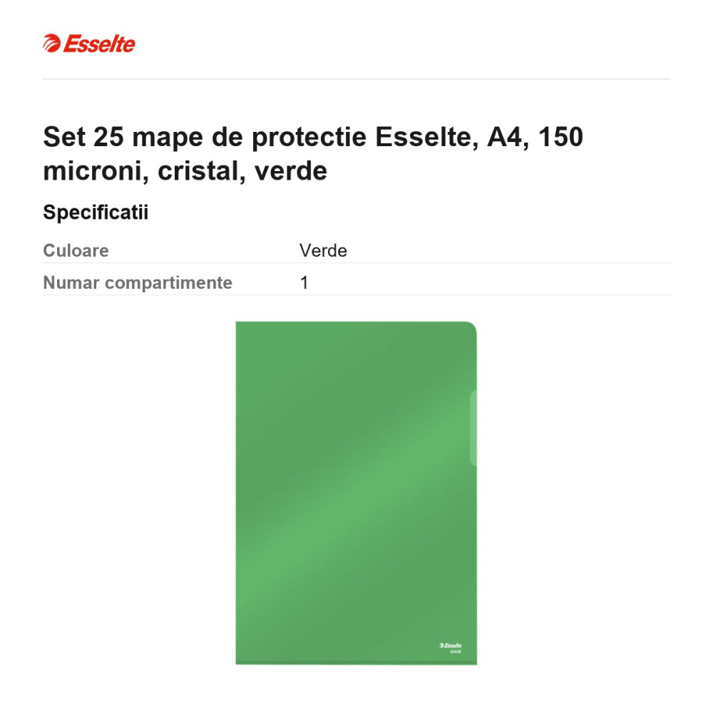 Set 25 mape de protectie Esselte, A4, 150 microni, cristal, verde [3]