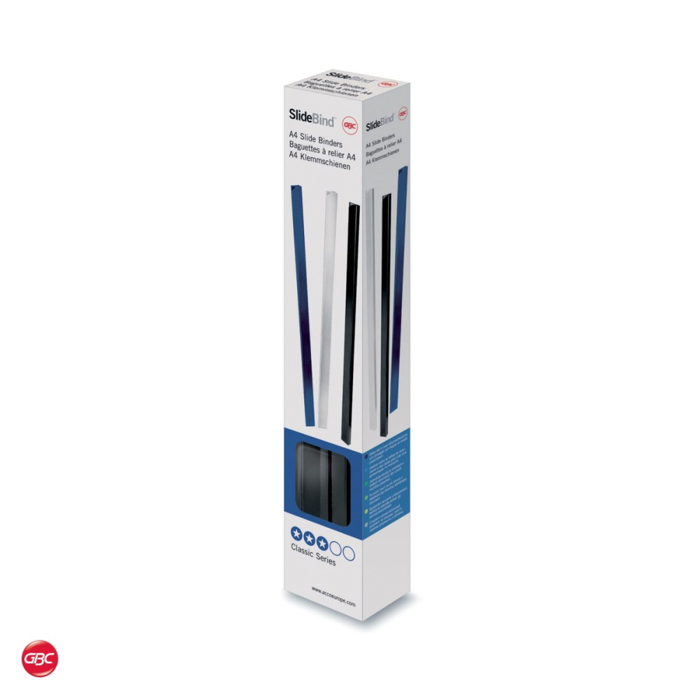Set 25 sine de prindere GBC din plastic A4 cu cotor de 5 mm, pentru 20 coli, fara perforare, reutilizabile, albastre [4]
