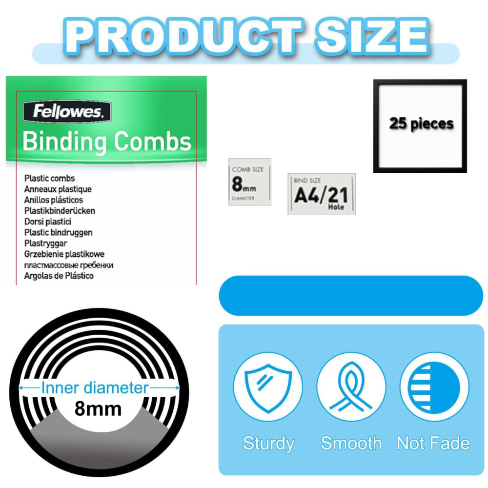 Set 25 spire inele plastic 8 mm negru pentru legat documente A4 pana la 40 coli Fellowes [2]