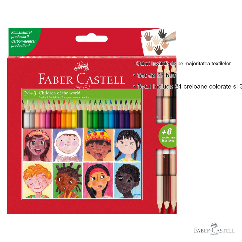 Set 27 creioane colorate Faber-Castell Children of the World, forma triunghiulara ergonomica, pentru copii [3]