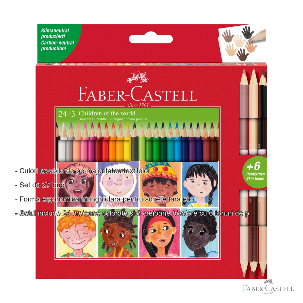 Set 27 creioane colorate Faber-Castell Children of the World, forma triunghiulara ergonomica, pentru copii [2]