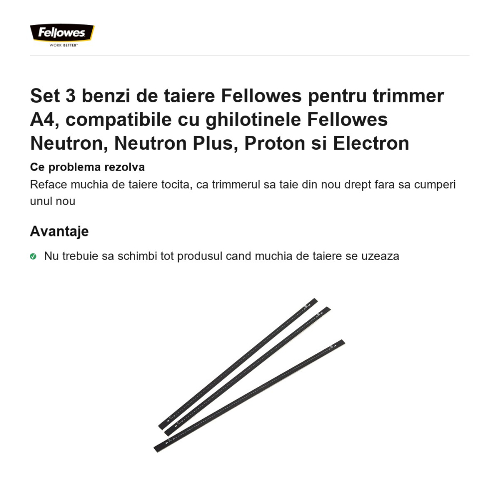Set 3 benzi de taiere Fellowes pentru trimmer A4, compatibile cu ghilotinele Fellowes Neutron, Neutron Plus, Proton si Electron [2]