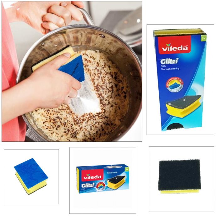 Set 3 bureti Vileda Glitzi Plus Sponge 00144, 88 x 68 x 45 mm, super absorbanti [4]