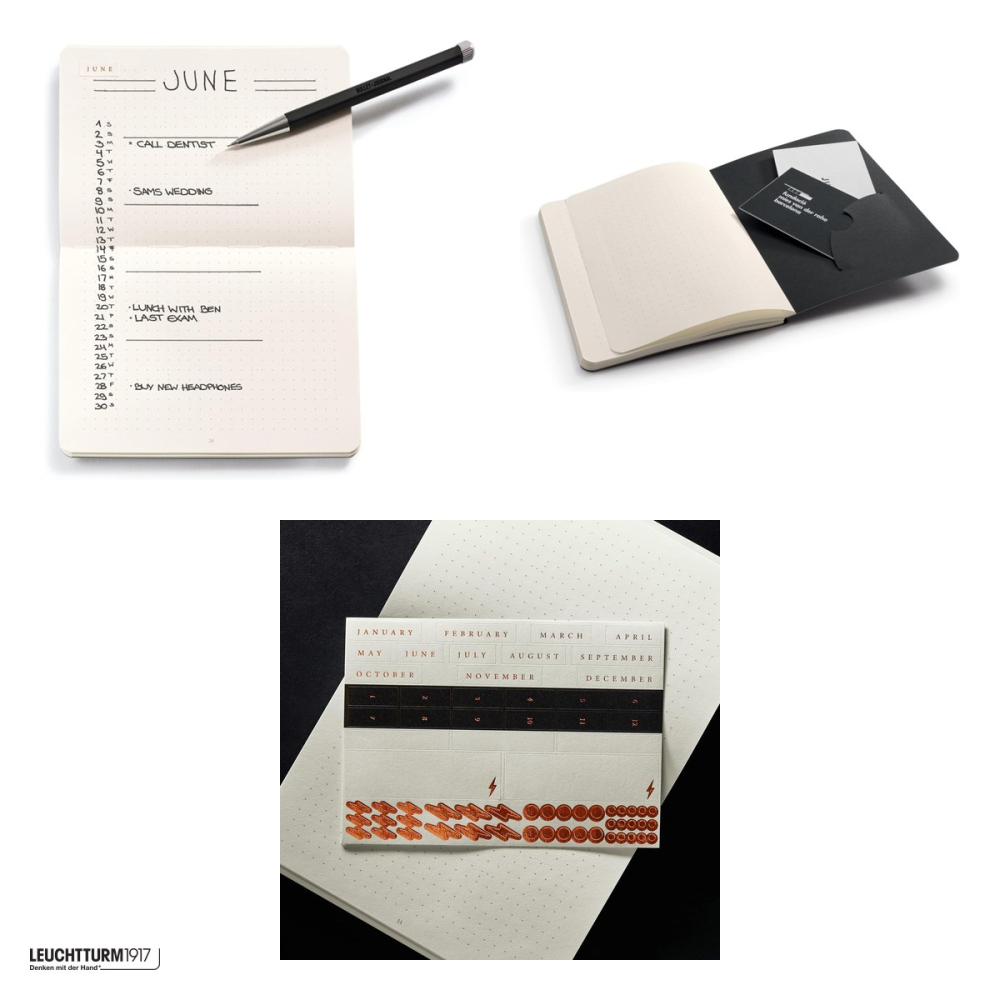 Set 3 caiete Leuchtturm1917 Bullet Journal Pocket, coperta flexibila, punctat, 46 pagini numerotate, hartie 80 g/mp, 144 x 104 mm, format landscape, pentru o luna, negru [4]