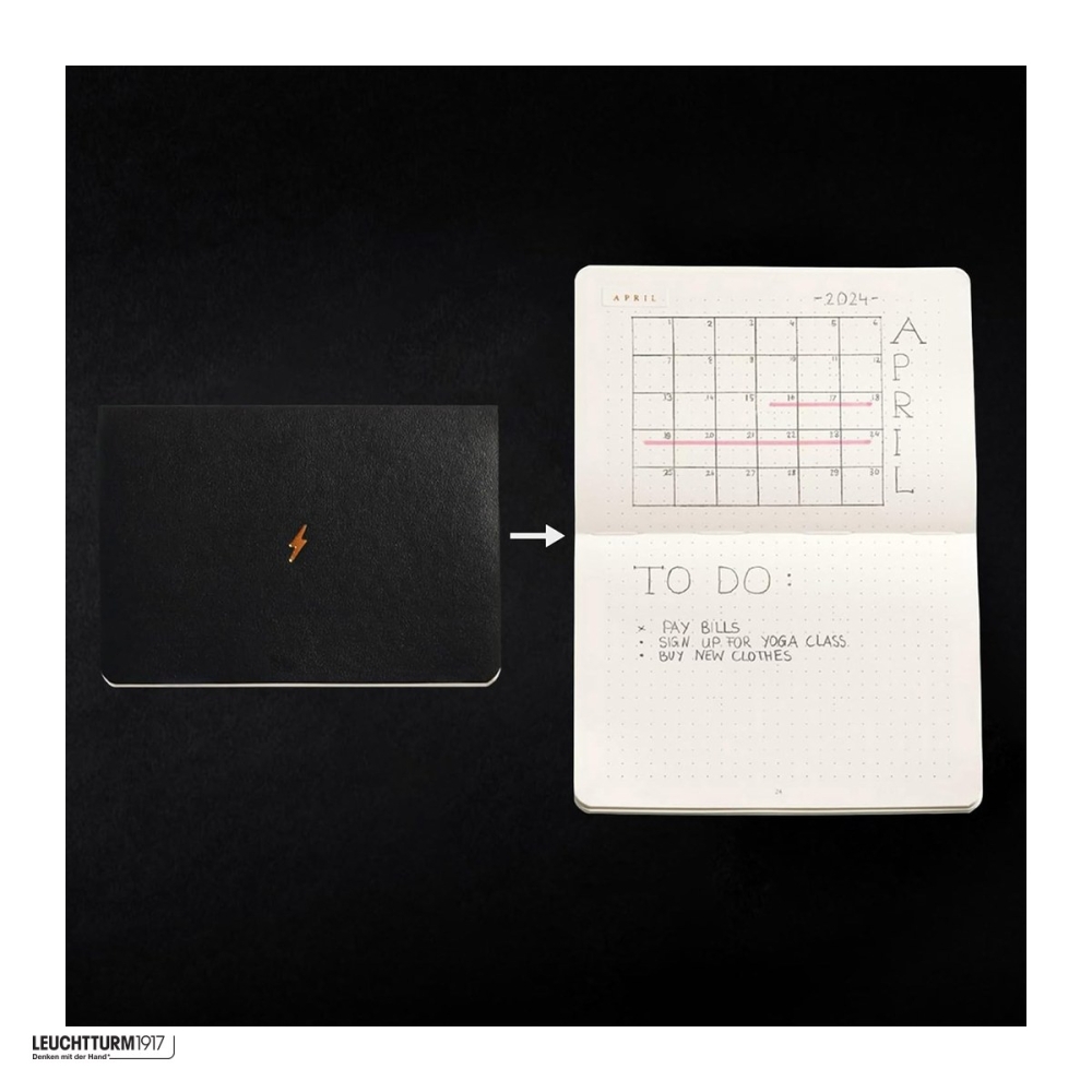 Set 3 caiete Leuchtturm1917 Bullet Journal Pocket, coperta flexibila, punctat, 46 pagini numerotate, hartie 80 g/mp, 144 x 104 mm, format landscape, pentru o luna, negru [5]