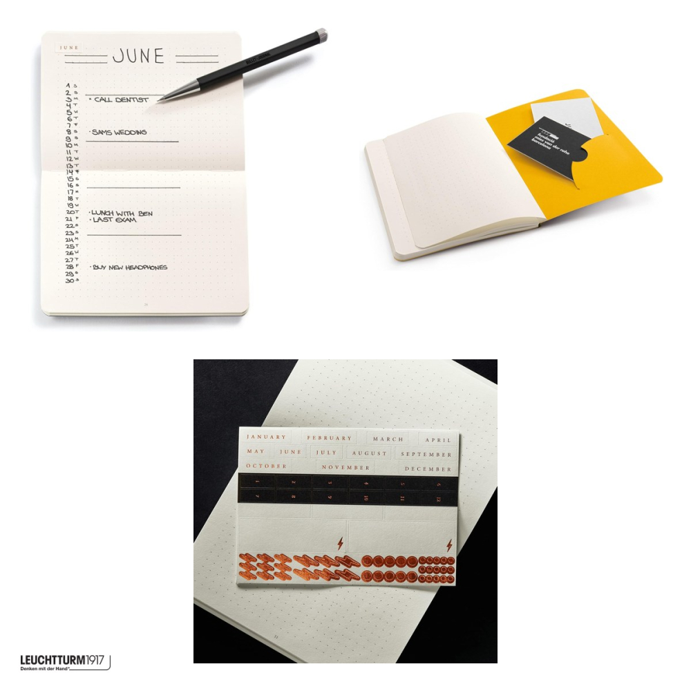 Set 3 caiete Leuchtturm1917 Bullet Journal Pocket, coperta flexibila, punctat, 46 pagini numerotate, hartie 80 g/mp, 144 x 104 mm, format landscape, pentru o luna, galben [4]