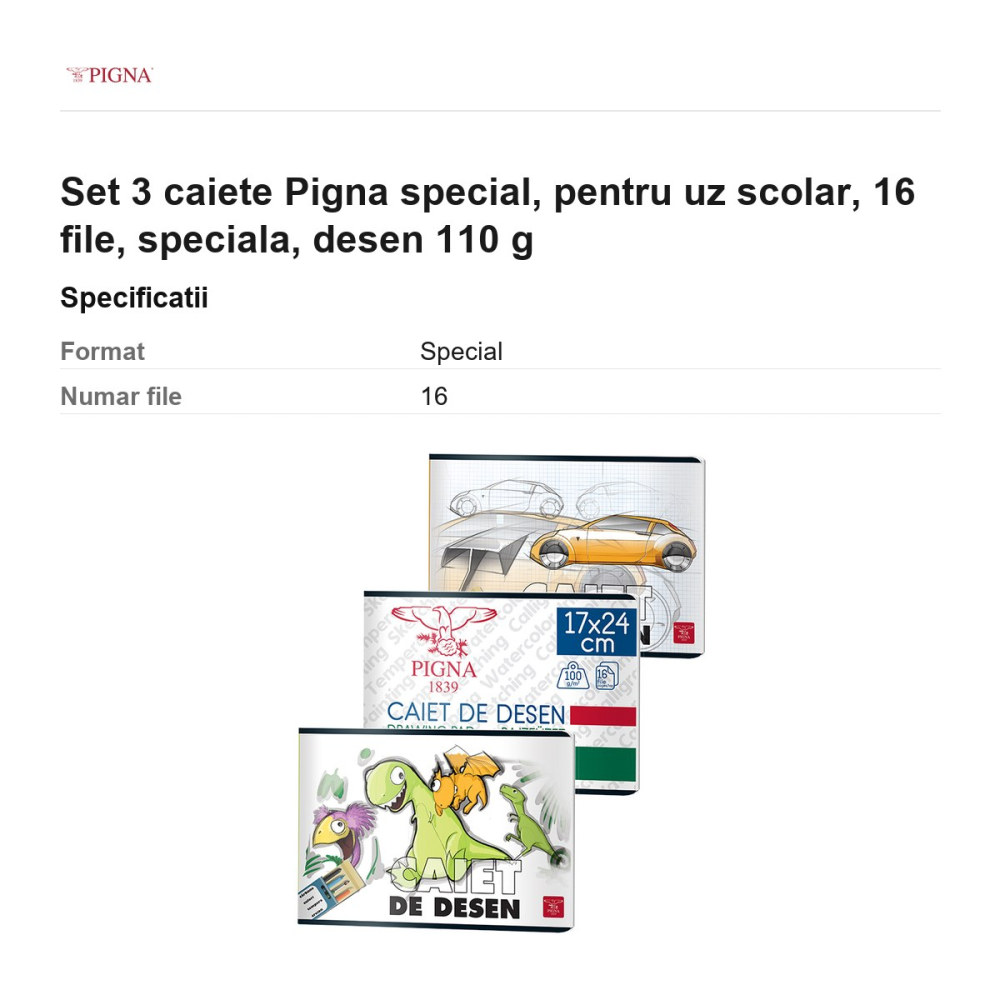 Set 3 caiete Pigna, pentru uz scolar, 16 file, desen 110 g [3]