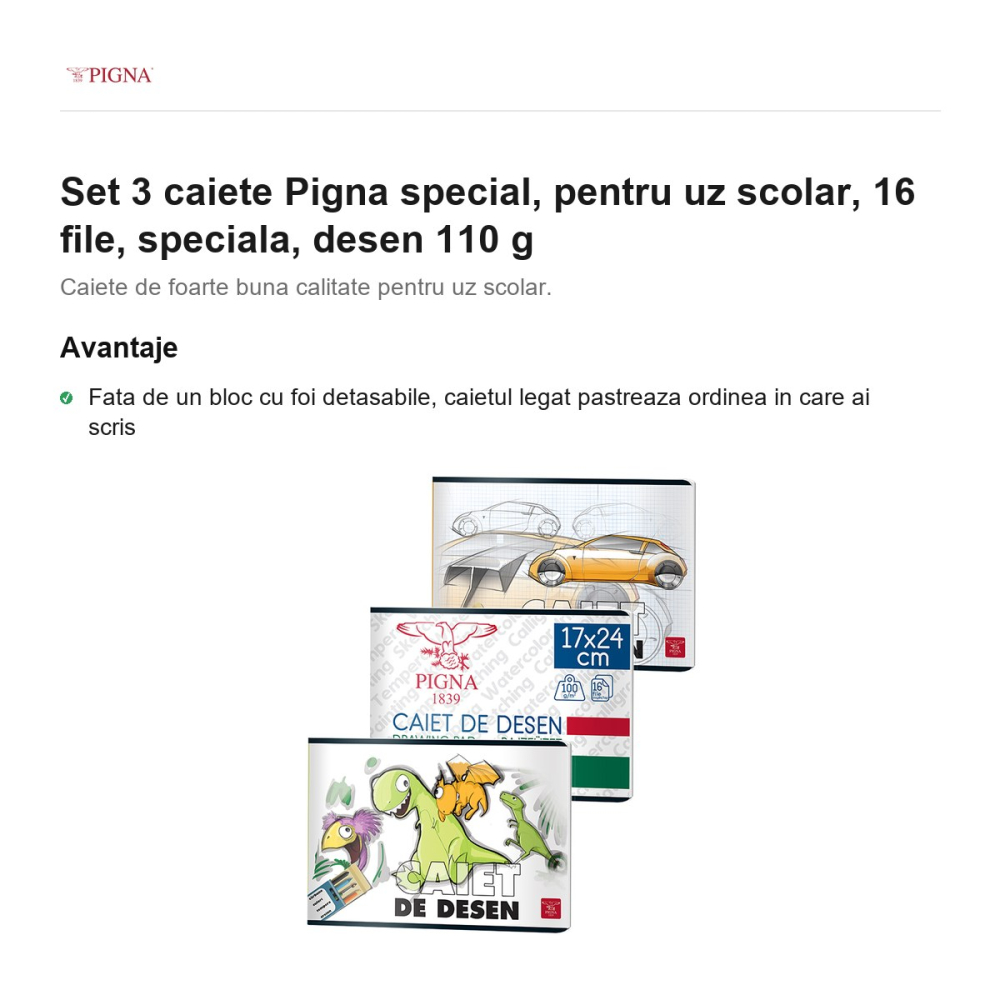 Set 3 caiete Pigna, pentru uz scolar, 16 file, desen 110 g [2]
