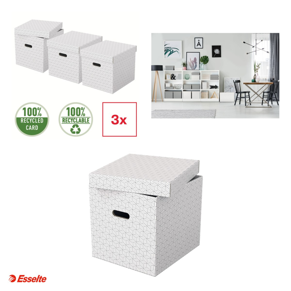 Set 3 cutii depozitare Esselte Home Recycled, Cub, carton, pentru transport, alb [4]