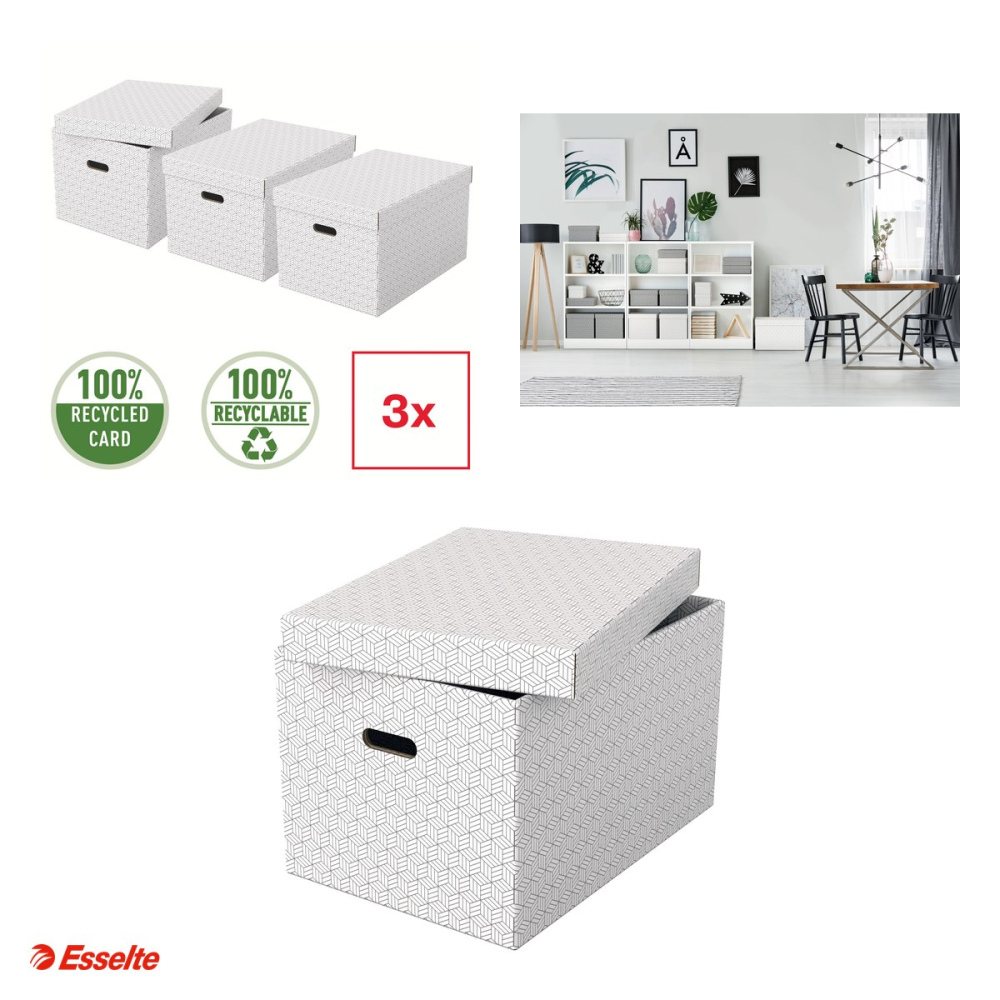 Set 3 cutii depozitare Esselte Home Recycled, L, carton, pentru transport, alb [4]