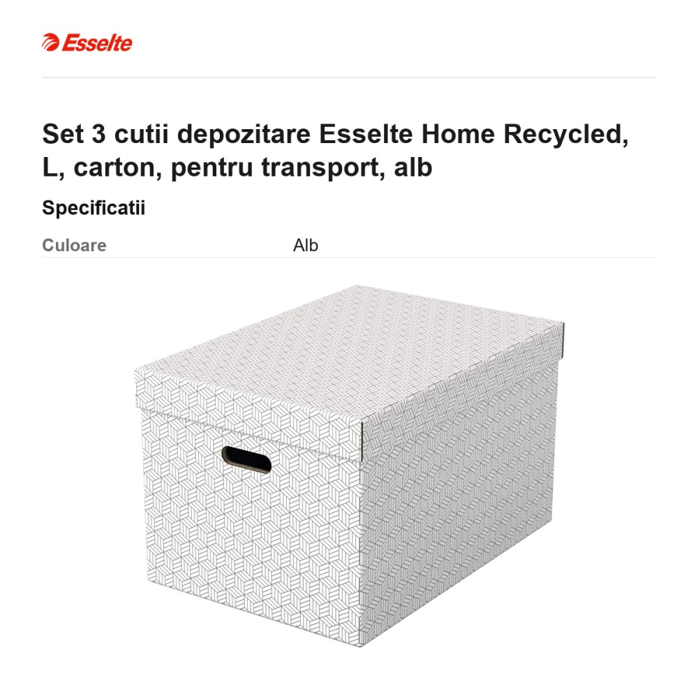 Set 3 cutii depozitare Esselte Home Recycled, L, carton, pentru transport, alb [3]