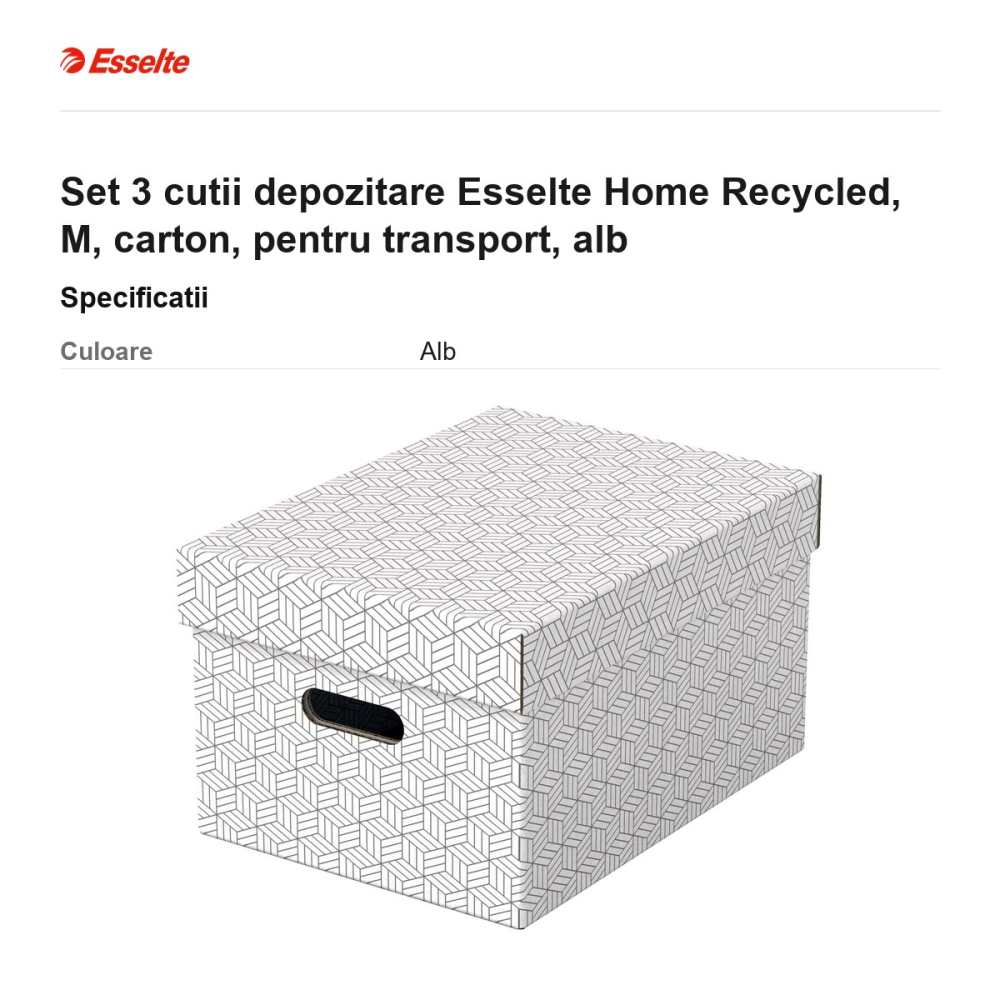 Set 3 cutii depozitare Esselte Home Recycled, M, carton, pentru transport, alb [3]