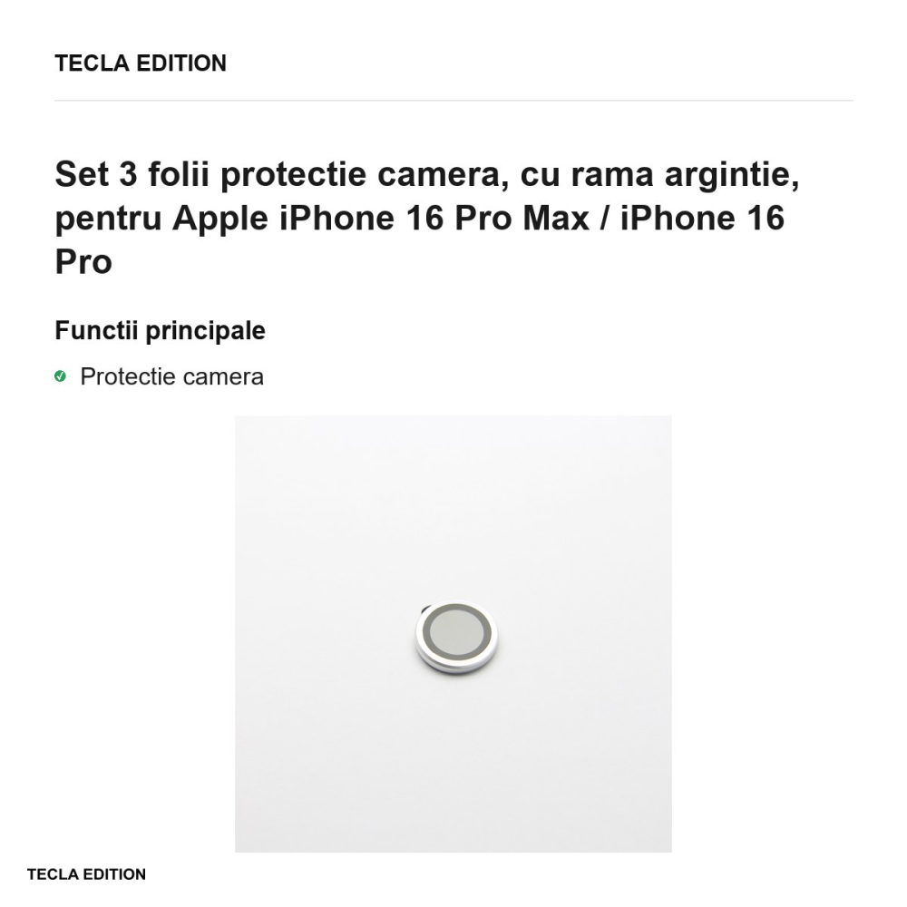 Set 3 folii protectie camera, cu rama argintie, pentru Apple iPhone 16 Pro Max / iPhone 16 Pro [2]