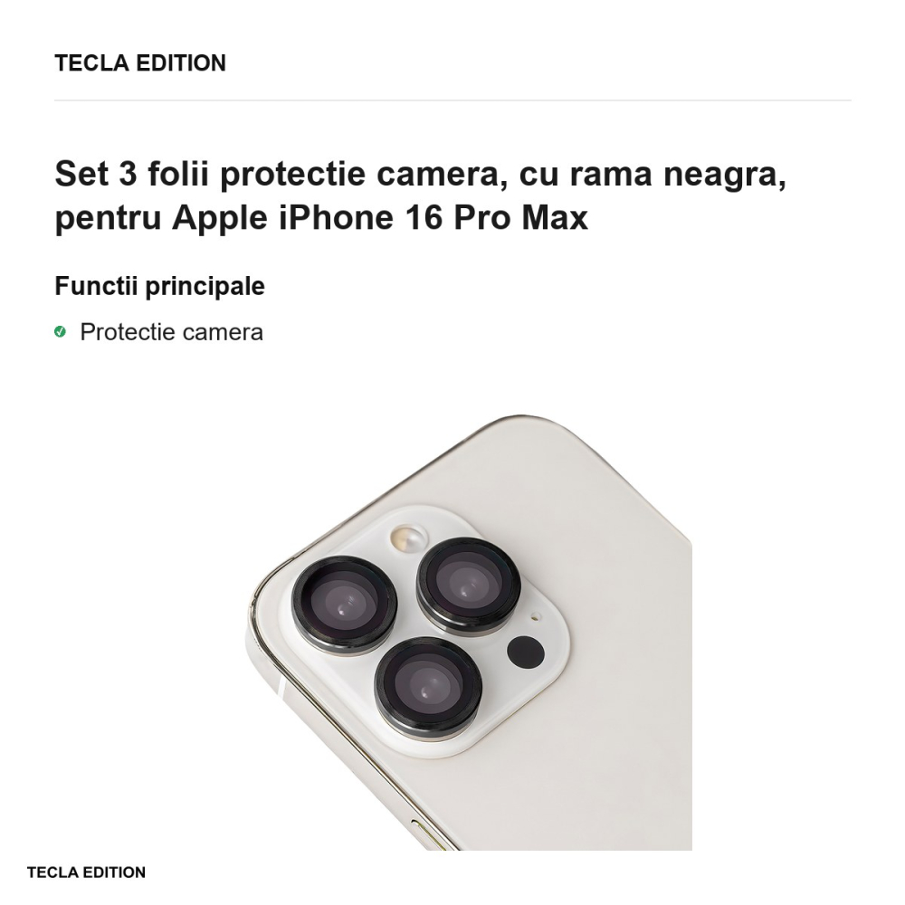 Set 3 folii protectie camera, cu rama neagra, pentru Apple iPhone 16 Pro Max [2]