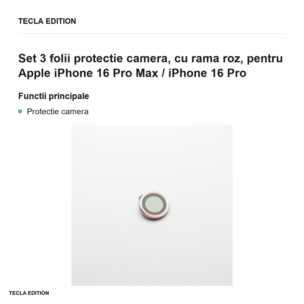 Set 3 folii protectie camera, cu rama roz, pentru Apple iPhone 16 Pro Max / iPhone 16 Pro [2]