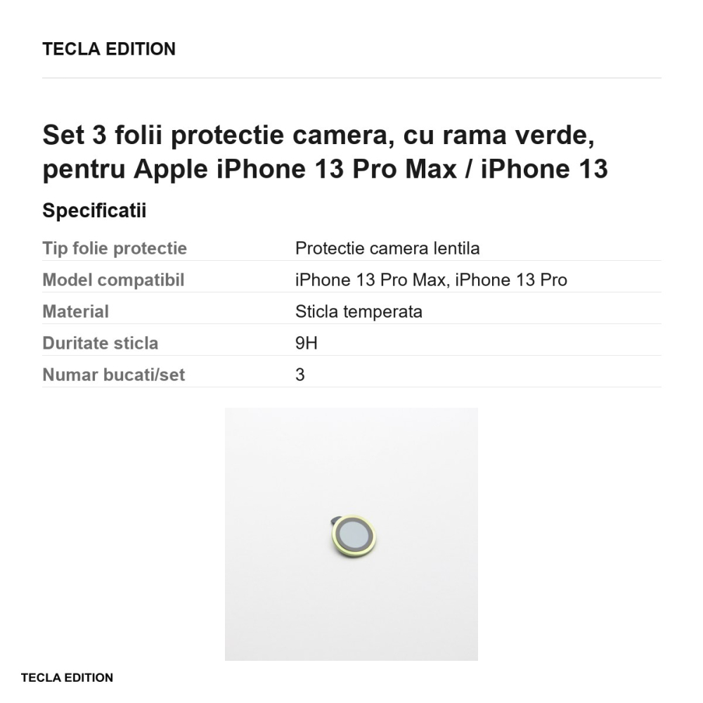 Set 3 folii protectie camera, cu rama verde, pentru Apple iPhone 13 Pro Max / iPhone 13 Pro [3]