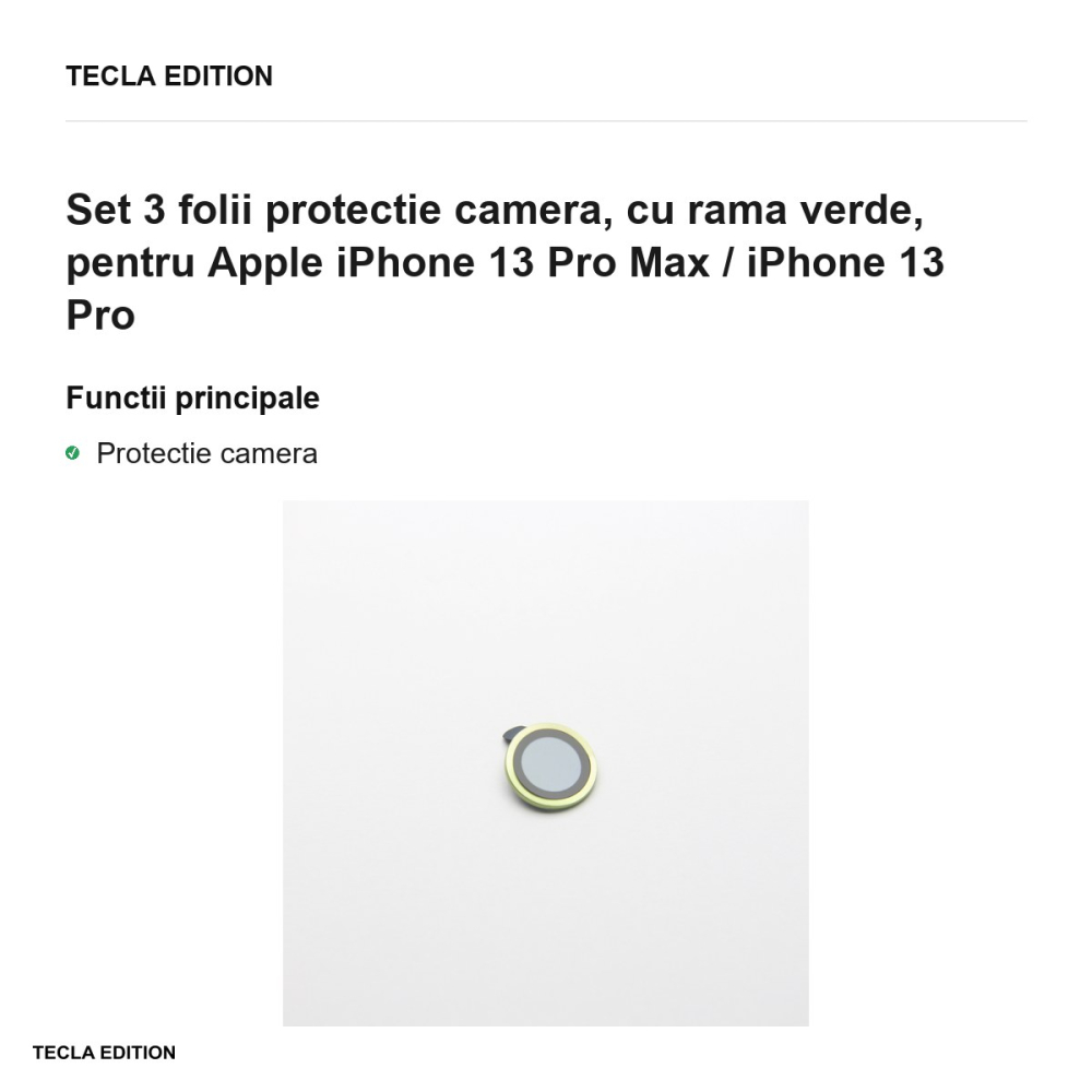 Set 3 folii protectie camera, cu rama verde, pentru Apple iPhone 13 Pro Max / iPhone 13 Pro [2]