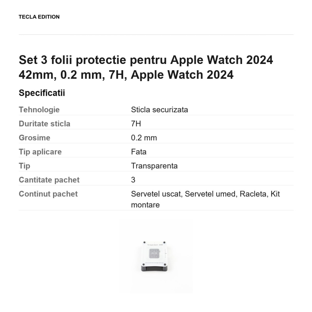 Set 3 folii protectie pentru Apple Watch 42mm 2024, 0.2 mm, 7H, Apple Watch 2024 [3]