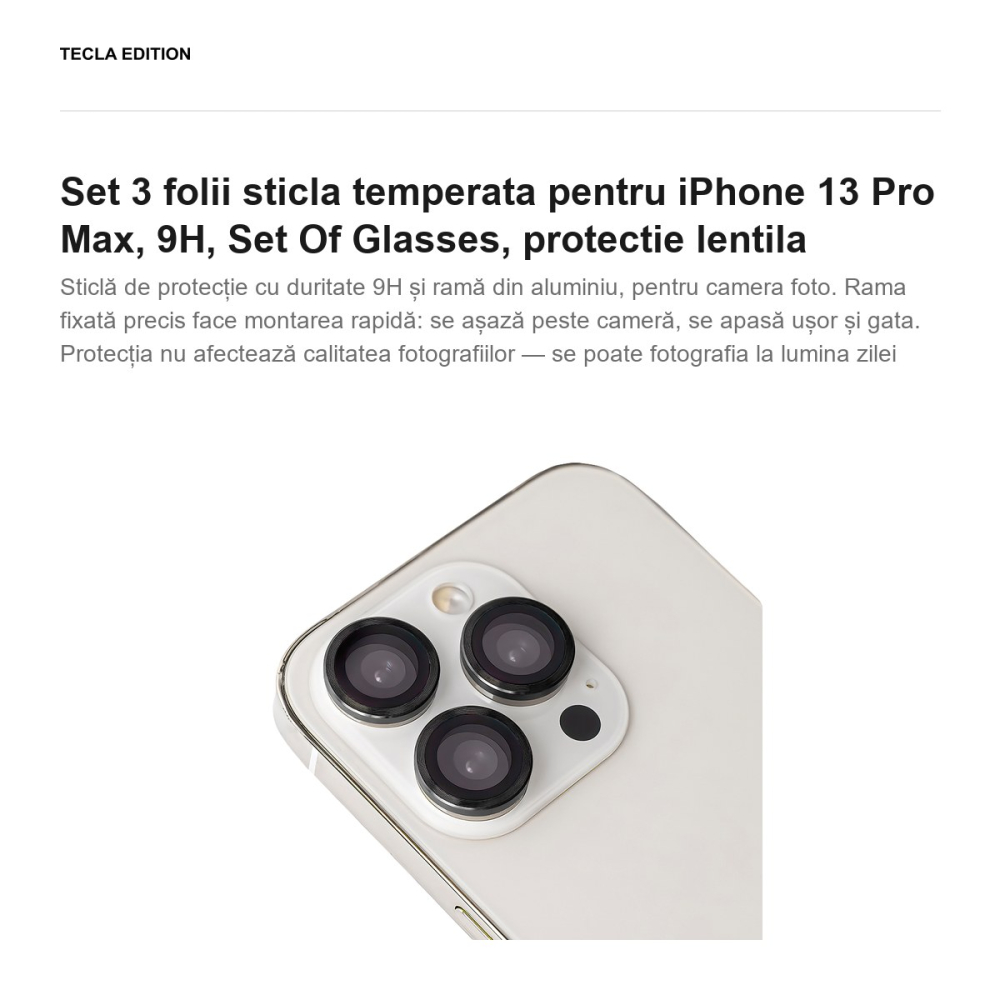 Set 3 folii sticla temperata pentru iPhone 13 Pro Max, 9H, Set Of Glasses, protectie lentila [2]
