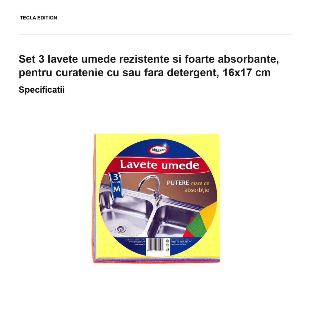 Set 3 lavete umede rezistente si foarte absorbante, pentru curatenie cu sau fara detergent, 16x17 cm [3]