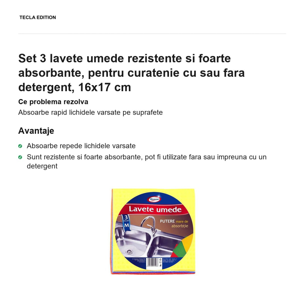 Set 3 lavete umede rezistente si foarte absorbante, pentru curatenie cu sau fara detergent, 16x17 cm [2]