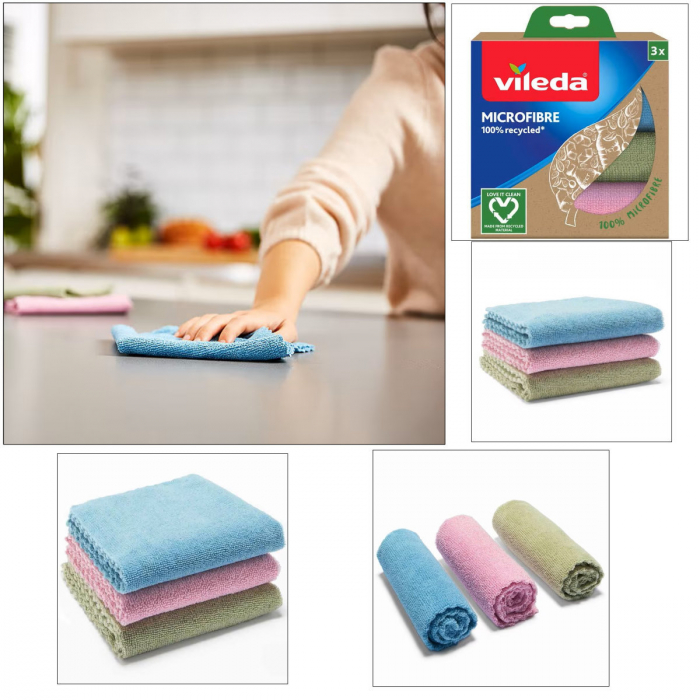 Set 3 lavete Vileda Microfibre 100% Recycled 22863, pentru curatenie, 30 x 30 cm, multifunctionale [3]
