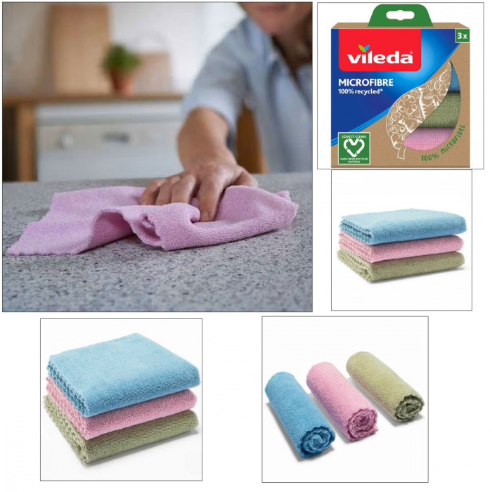 Set 3 lavete Vileda Microfibre 100% Recycled 22863, pentru curatenie, 30 x 30 cm, multifunctionale [4]