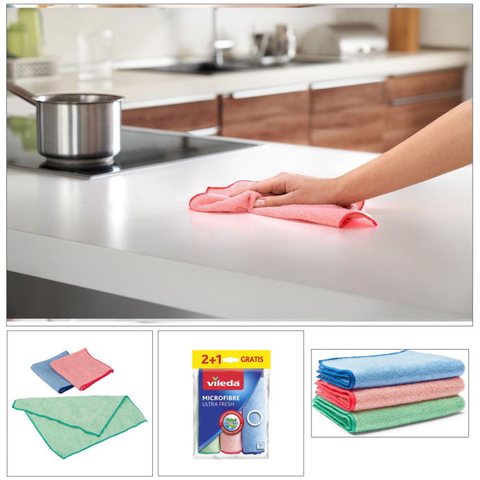 Set 3 lavete Vileda Microfibre Ultra Fresh 21740, 30 x 30 cm, multifunctionale [5]