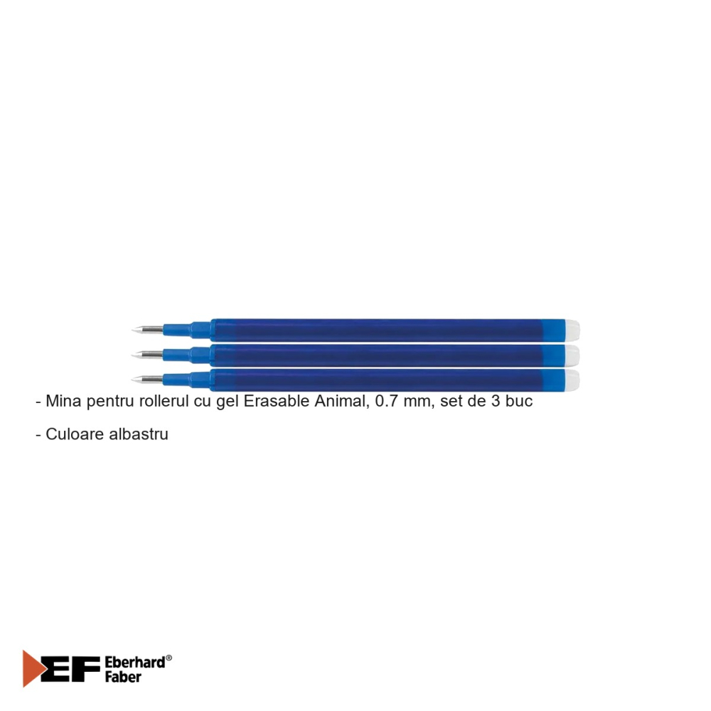 Set 3 mine roller gel Eberhard Faber Erasable Animal, 0.7 mm, albastre, compatibile cu roller erasable [2]
