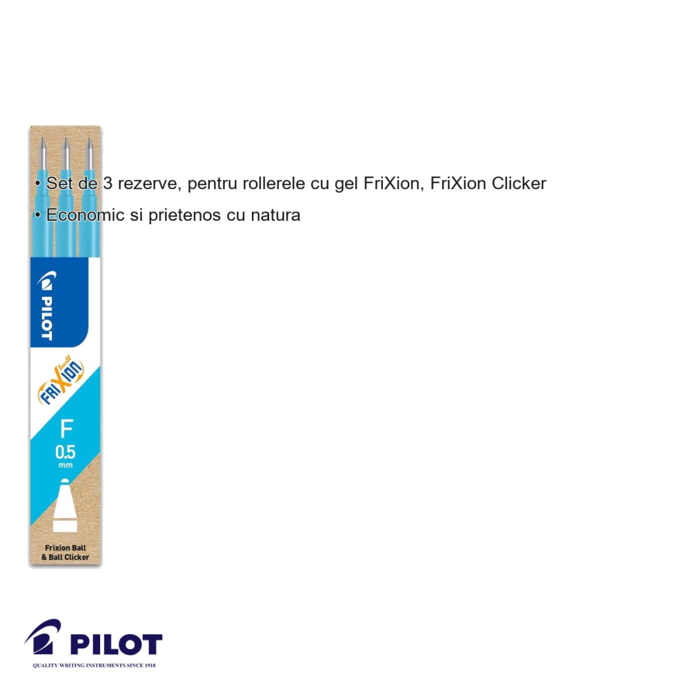 Set 3 mine roller gel Pilot FriXion 0.5mm albastru deschis, cerneala termosensibila, rezerve reincarcabile [3]