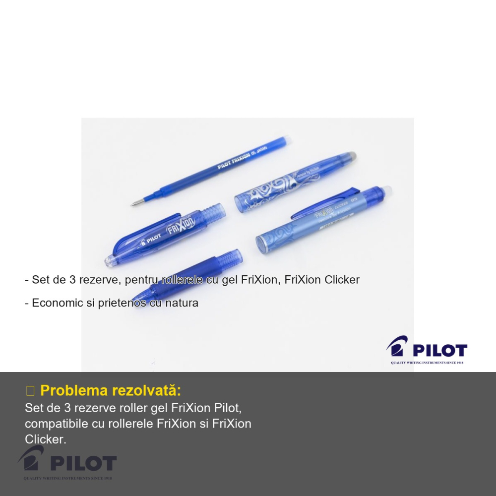 Set 3 mine roller gel Pilot FriXion 0.5mm albastru deschis, cerneala termosensibila, rezerve reincarcabile [2]