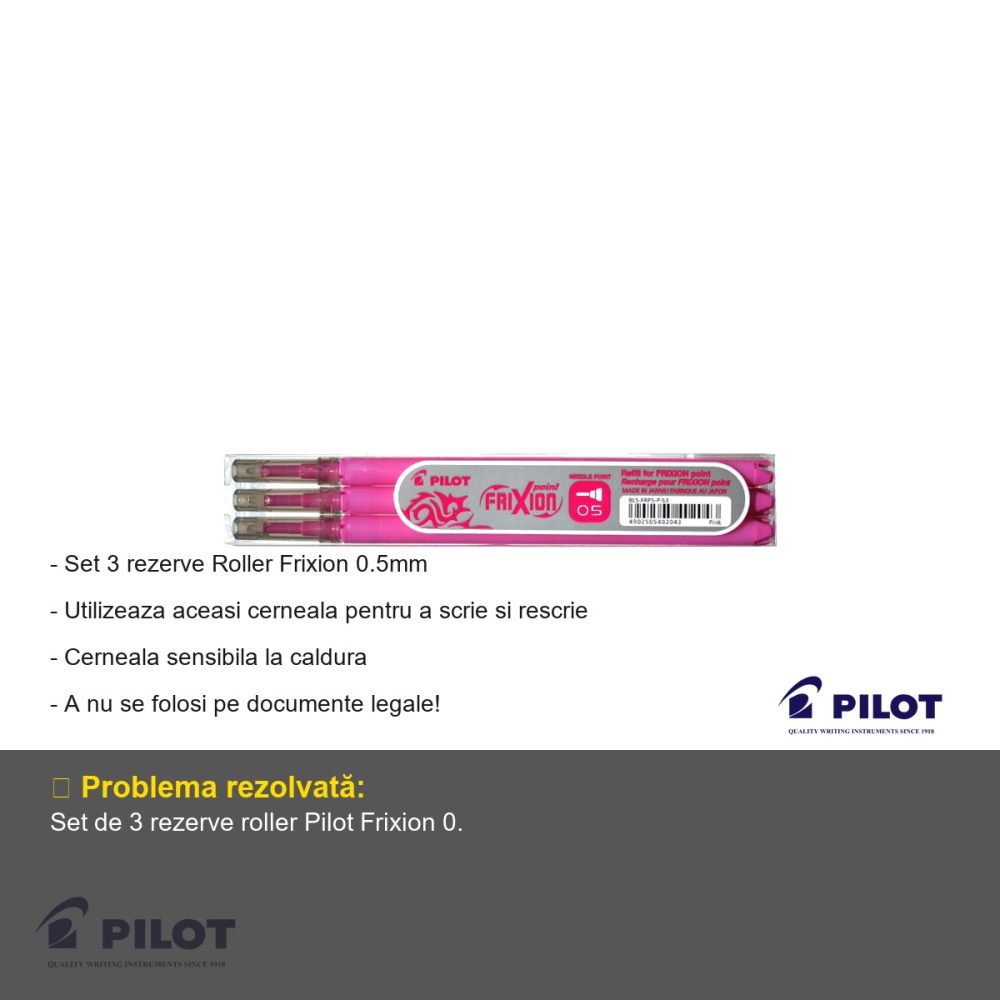 Set 3 mine roller Pilot Frixion 0.5mm roz, rezerve cu cerneala termosensibila, pentru roller retractabil [2]