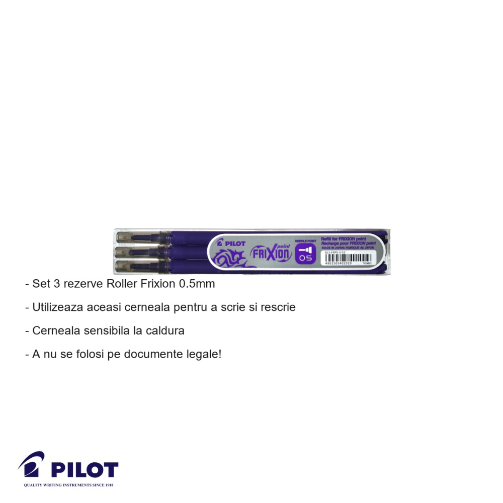 Set 3 mine roller Pilot Frixion 0.5mm violet, cerneala termosensibila, pentru scris si sters [2]