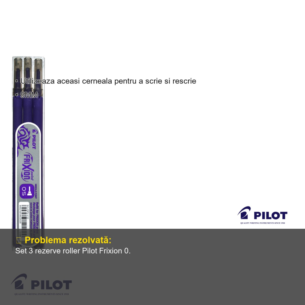 Set 3 mine roller Pilot Frixion 0.5mm violet, cerneala termosensibila, pentru scris si sters [3]