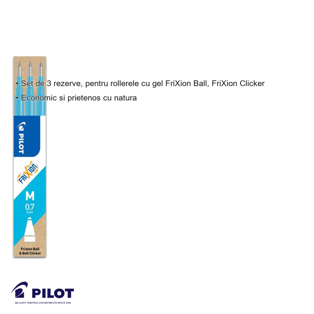 Set 3 mine roller Pilot FriXion 0.7mm albastru deschis, cerneala termosensibila, compatibile FriXion Ball si Clicker [3]