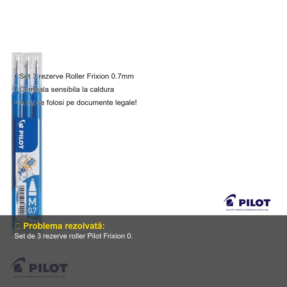 Set 3 mine roller Pilot Frixion 0.7mm bleumarin, rezerve cu cerneala termosensibila, pentru roller Frixion [3]