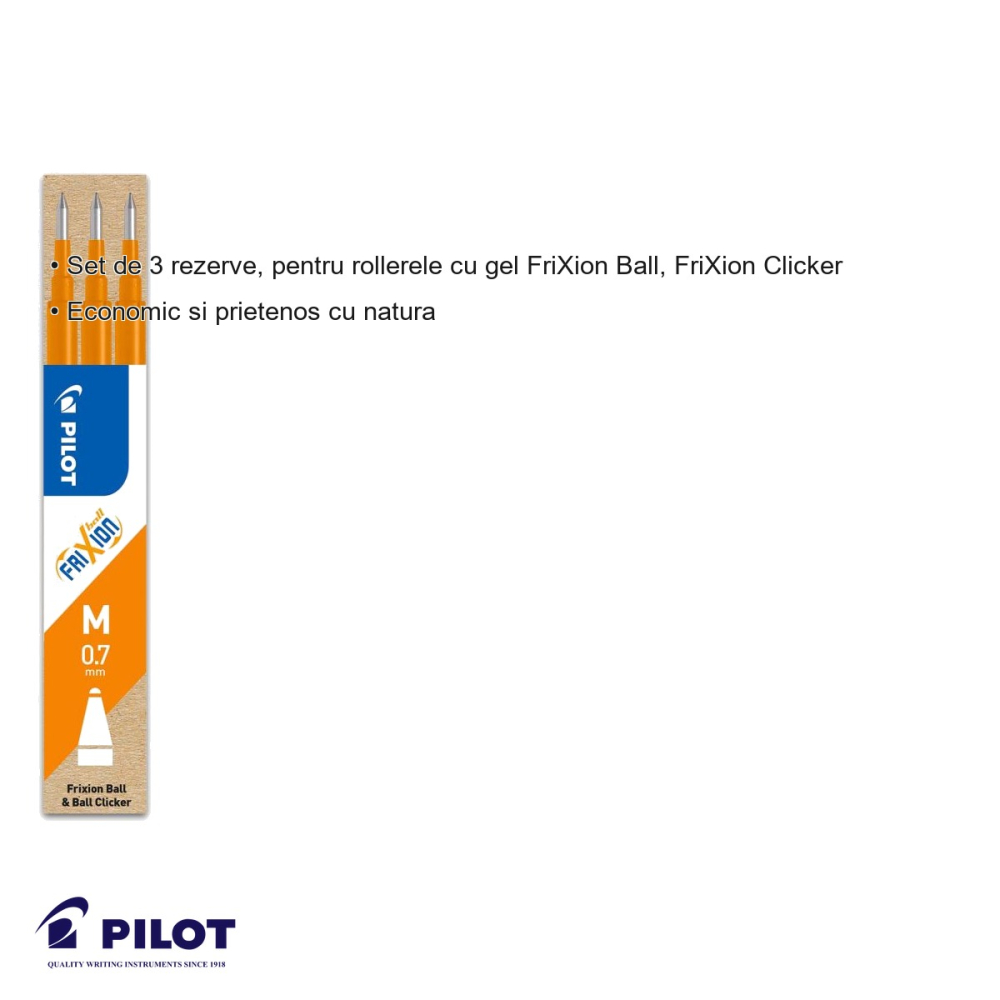Set 3 mine roller Pilot FriXion 0.7mm, cerneala termosensibila portocalie, compatibile FriXion Ball si Clicker [3]