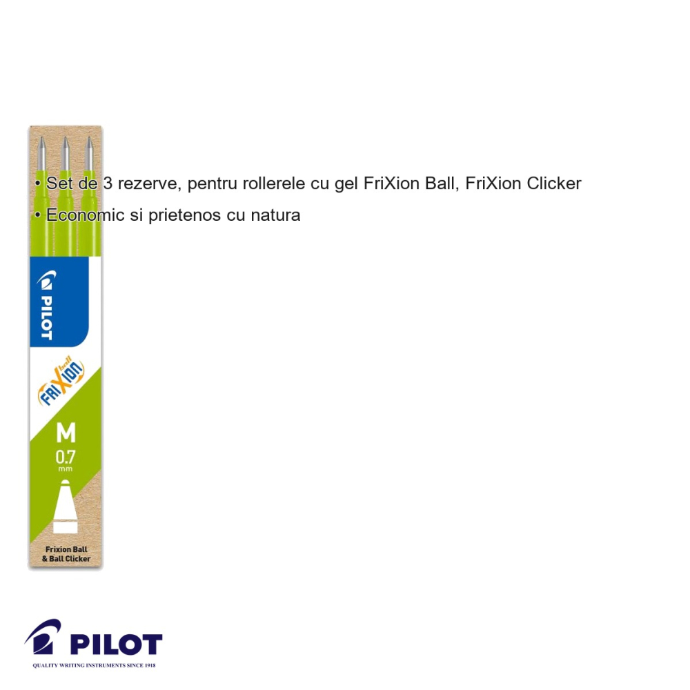 Set 3 mine roller Pilot FriXion 0.7mm verde deschis, cerneala termosensibila, compatibile FriXion Ball si Clicker [3]