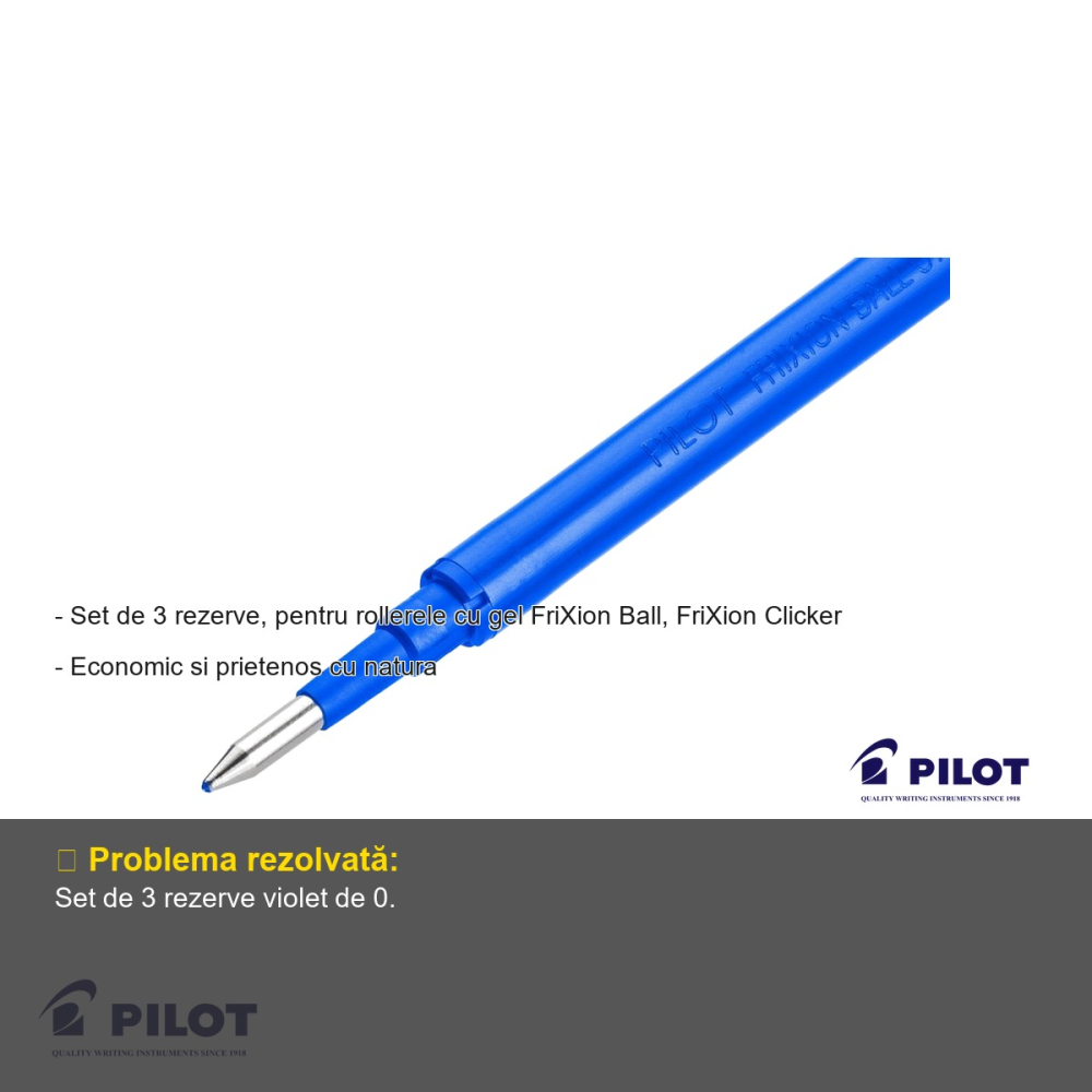 Set 3 mine roller Pilot FriXion, 0.7mm violet, rezerve compatibile FriXion Ball si FriXion Clicker [2]