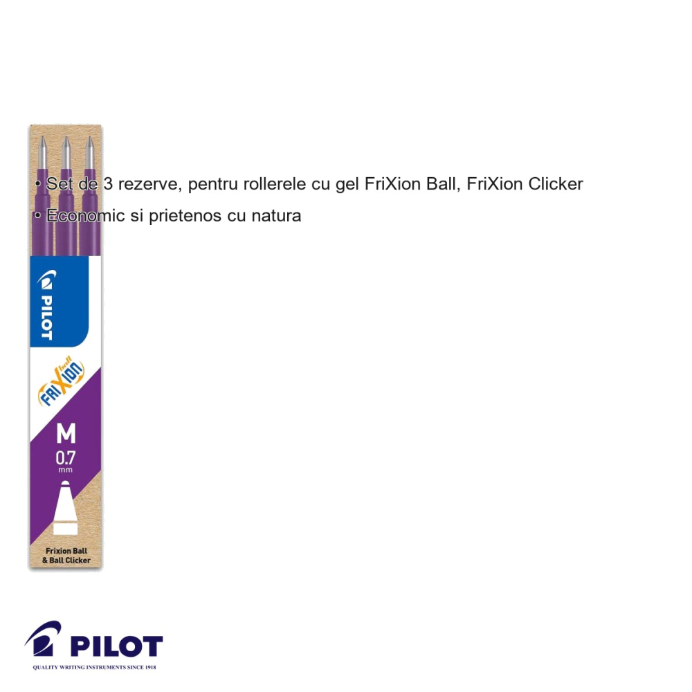 Set 3 mine roller Pilot FriXion, 0.7mm violet, rezerve compatibile FriXion Ball si FriXion Clicker [3]