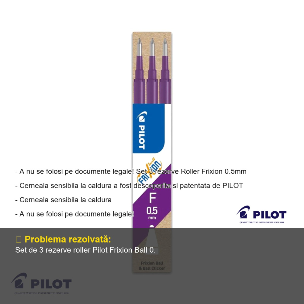 Set 3 mine roller Pilot Frixion Ball 0.5mm violet, cerneala termosensibila, editabile [2]