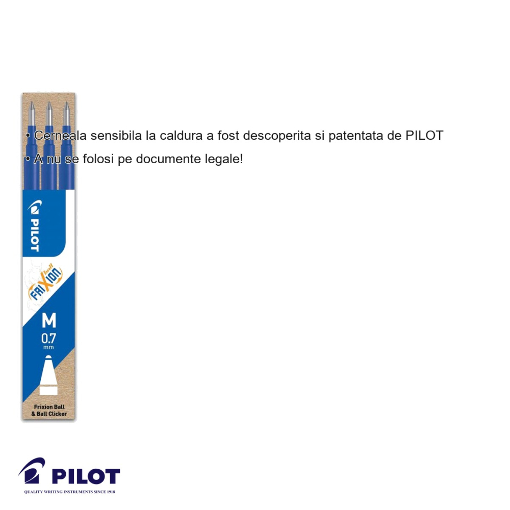Set 3 mine roller Pilot Frixion Ball 0.7mm albastre, cerneala termosensibila, pentru scris si corectat [3]