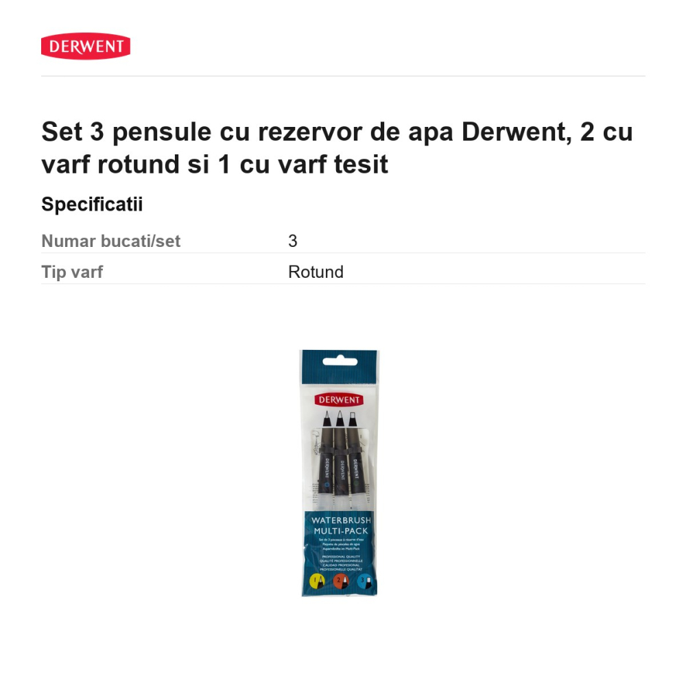 Set 3 pensule cu rezervor de apa Derwent, 2 cu varf rotund si 1 cu varf tesit [3]