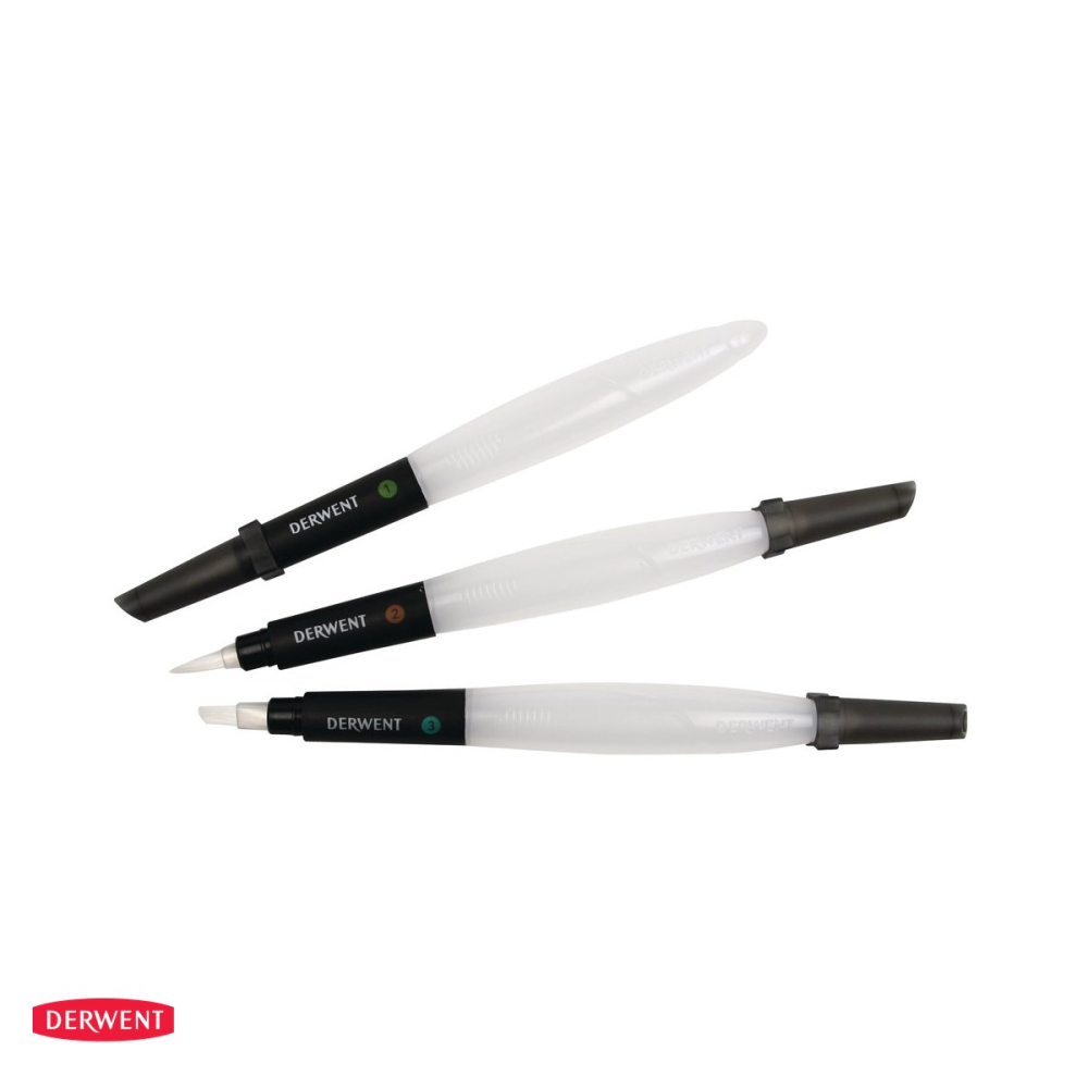 Set 3 pensule cu rezervor de apa Derwent, 2 cu varf rotund si 1 cu varf tesit [5]