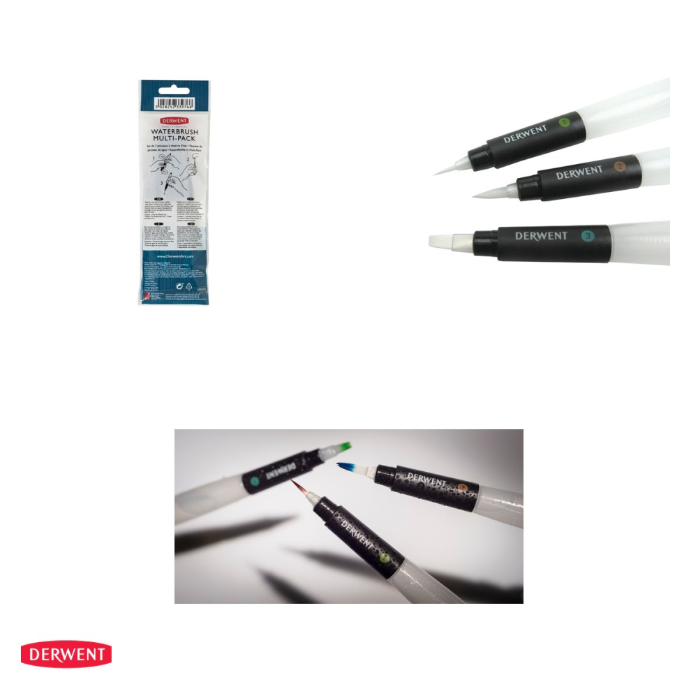 Set 3 pensule cu rezervor de apa Derwent, 2 cu varf rotund si 1 cu varf tesit [4]