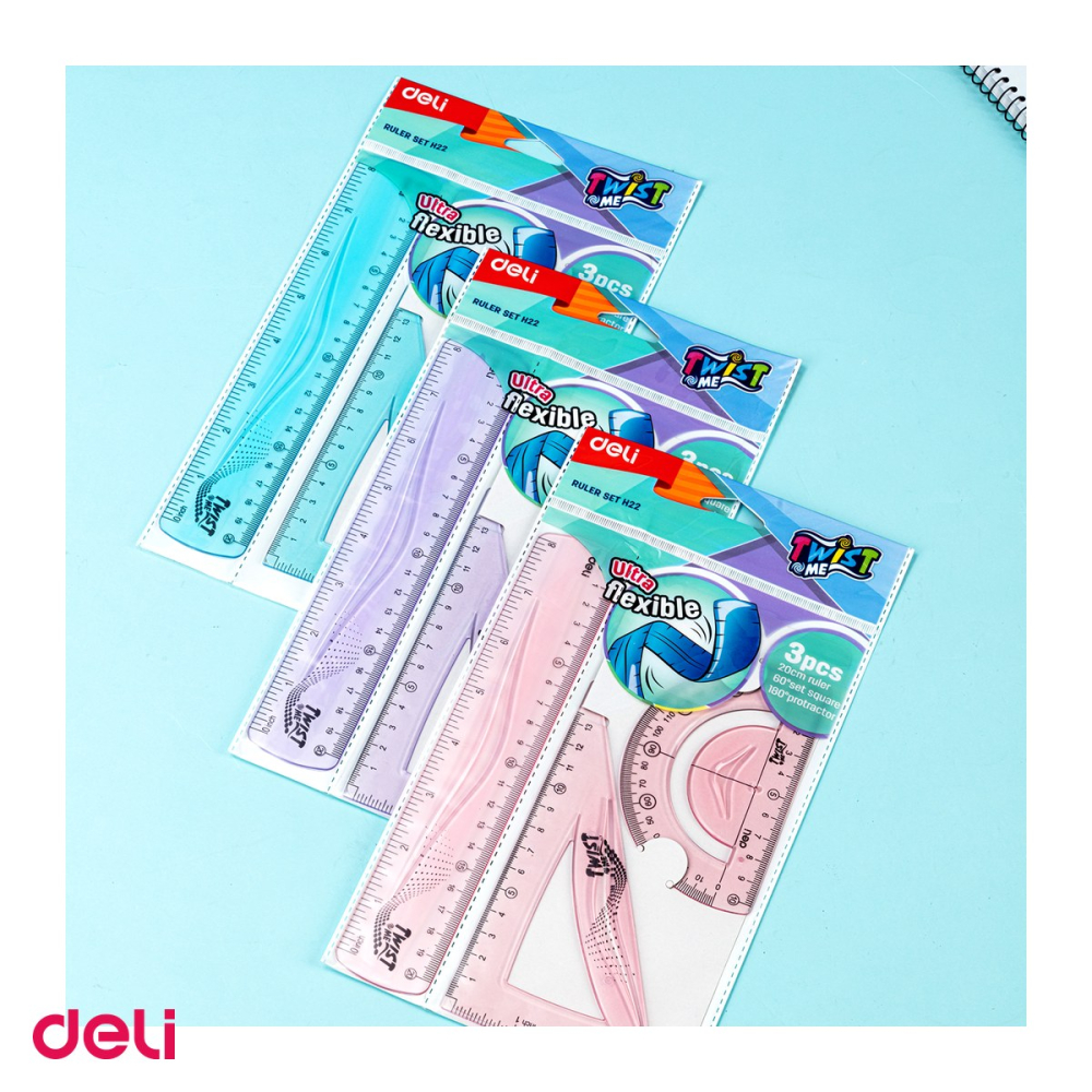 Set 3 piese Deli Geometrie Flexibil Twist, me color, rig.20, ech.13 raportor [5]