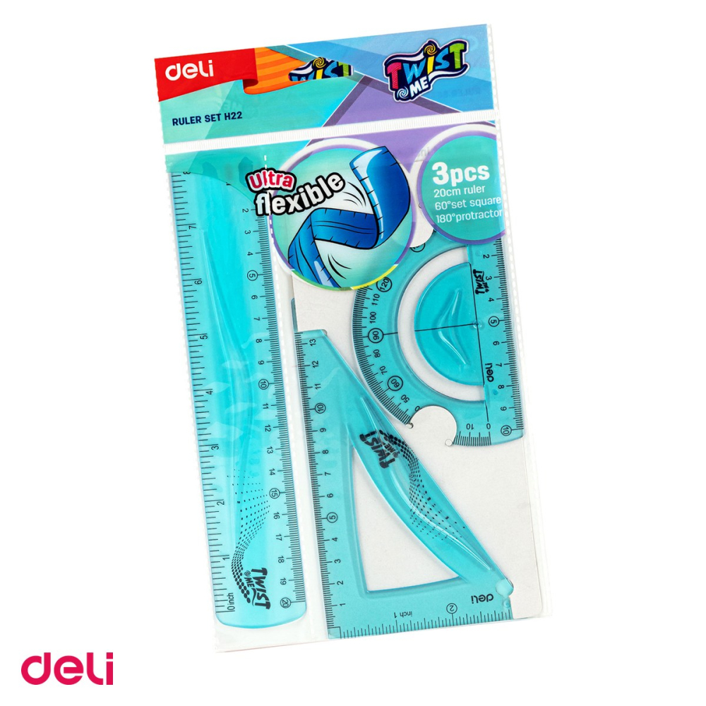 Set 3 piese Deli Geometrie Flexibil Twist, me color, rig.20, ech.13 raportor [1]