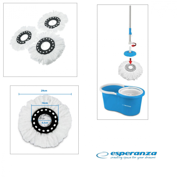 Set 3 rezerve de curatare pentru mop rotativ, Esperanza 96485, diametru inel interior 16 cm, lungime microfibra 9 cm, reutilizabile [4]
