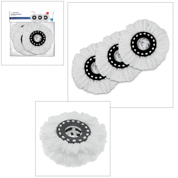 Set 3 rezerve de curatare pentru mop rotativ, Esperanza 96485, diametru inel interior 16 cm, lungime microfibra 9 cm, reutilizabile [3]